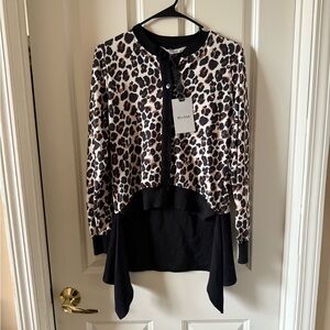 Leopard Print Cardigan with Black Accents